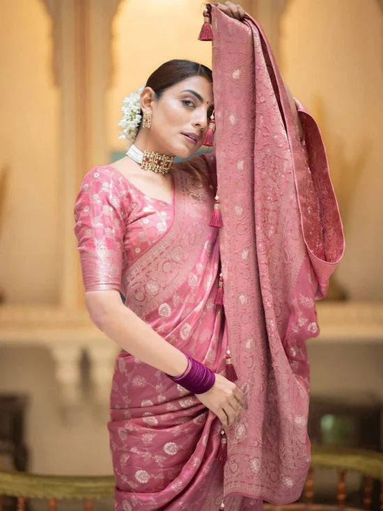 Vivah Elegant Rose Pink Traditional Silk Saree