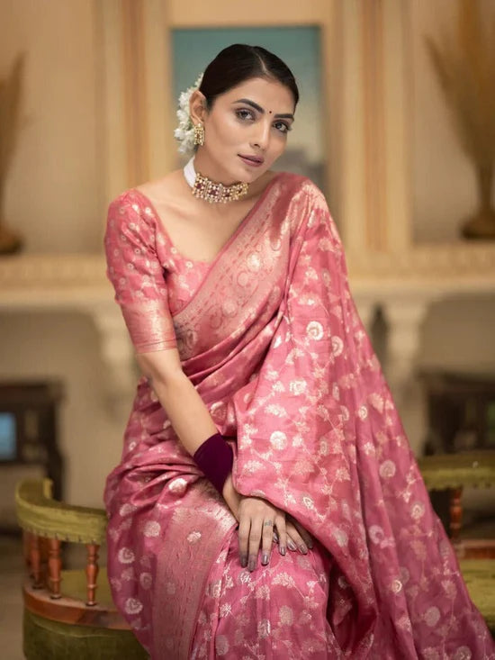 Vivah Elegant Rose Pink Traditional Silk Saree