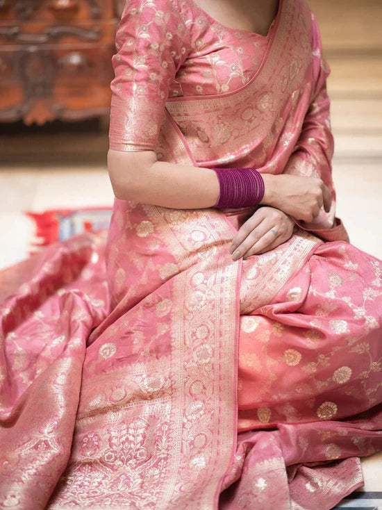 Vivah Elegant Rose Pink Traditional Silk Saree
