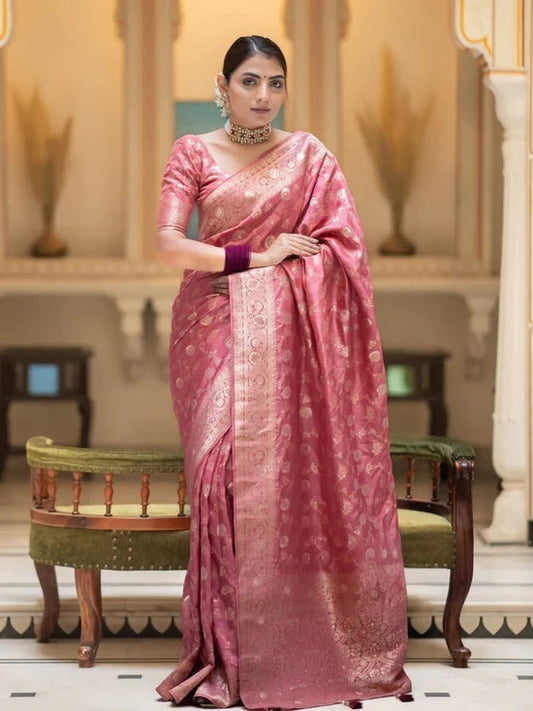 Vivah Elegant Rose Pink Traditional Silk Saree