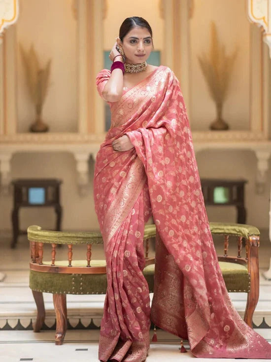 Vivah Elegant Rose Pink Traditional Silk Saree