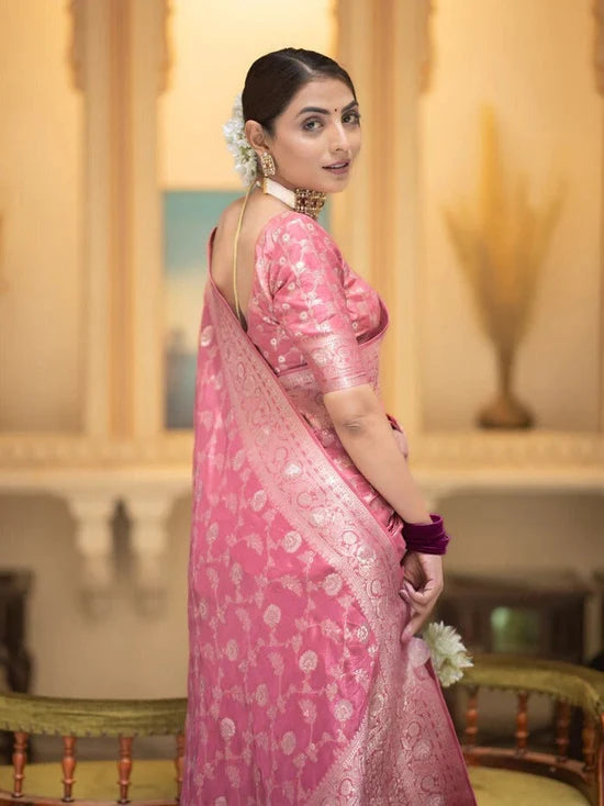 Vivah Elegant Rose Pink Traditional Silk Saree