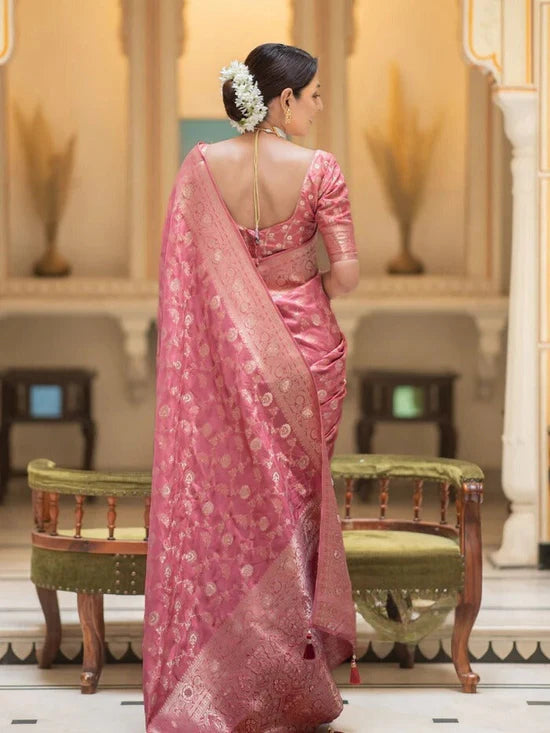 Vivah Elegant Rose Pink Traditional Silk Saree