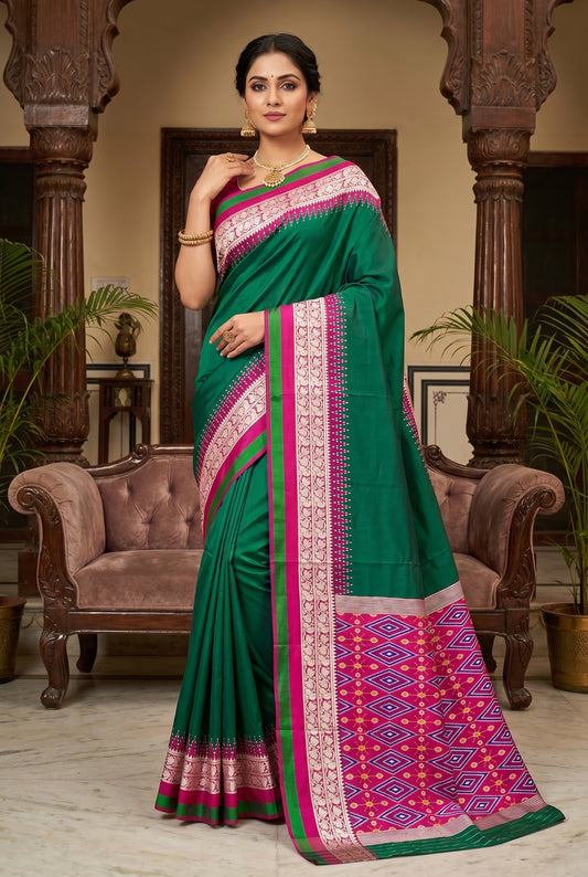 Royal Green & Pink Traditional Saree